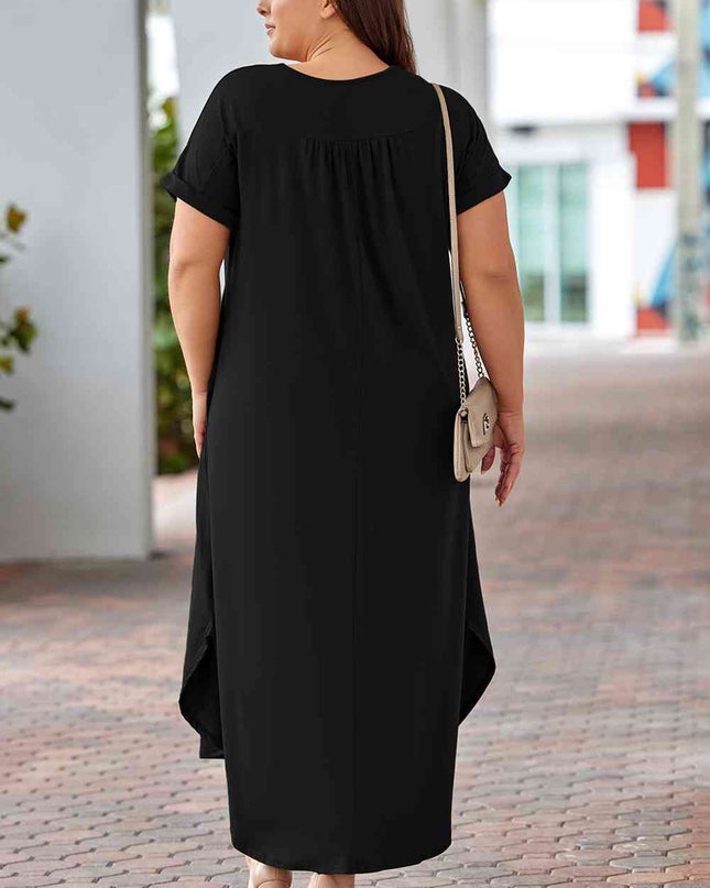 Plus Size V-Neck Short Sleeve Maxi Dress