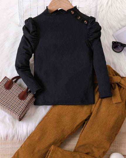 Knit Top and Tie Belt Pants Set
