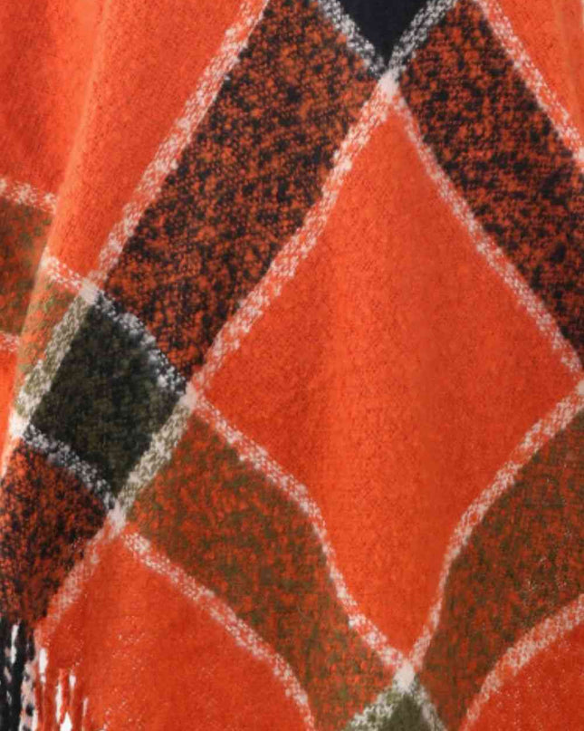 Plaid Fringe Detail Poncho