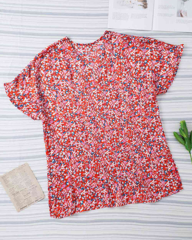 Printed V-Neck Tunic Blouse