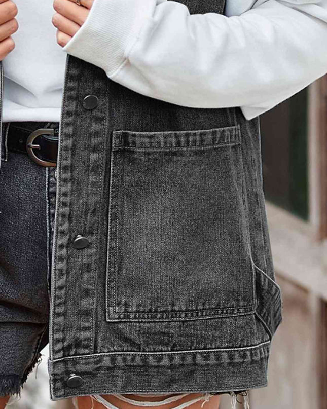 Button Up Sleeveless Denim Jacket with Pockets
