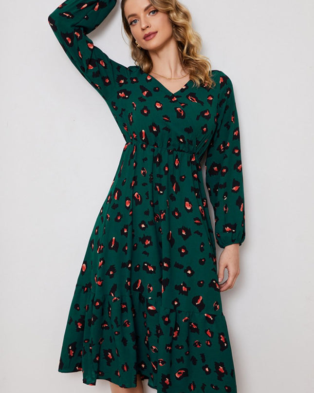 Printed Surplice Neck Long Sleeve Dress