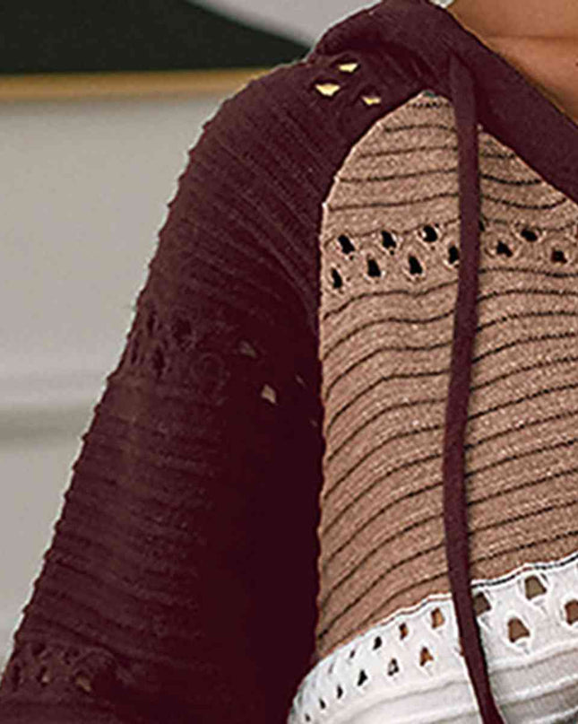 Color Block  Drawstring Hooded Sweater