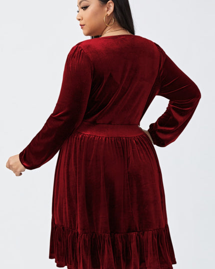 Plus Size Plunge Long Sleeve Mini Dress