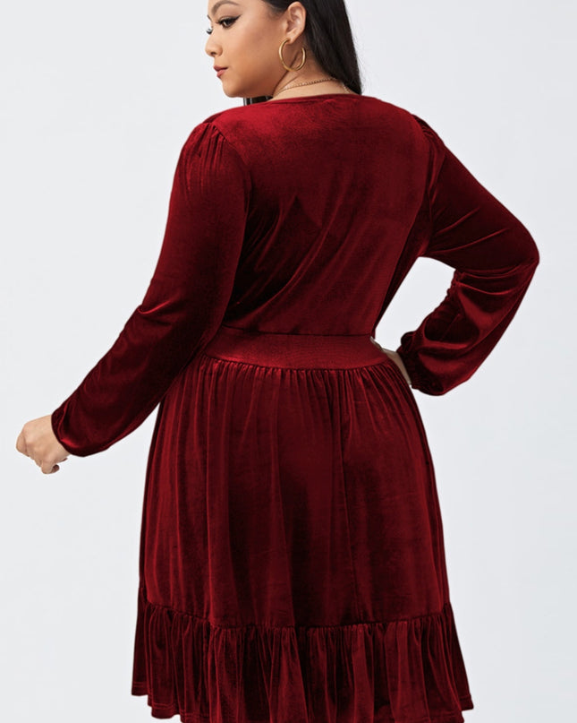 Plus Size Plunge Long Sleeve Mini Dress