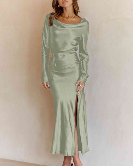 Cowl Neck Long Sleeve Maxi Dress