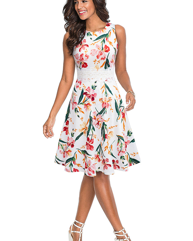 Printed Smocked Waist Sleeveless Dress