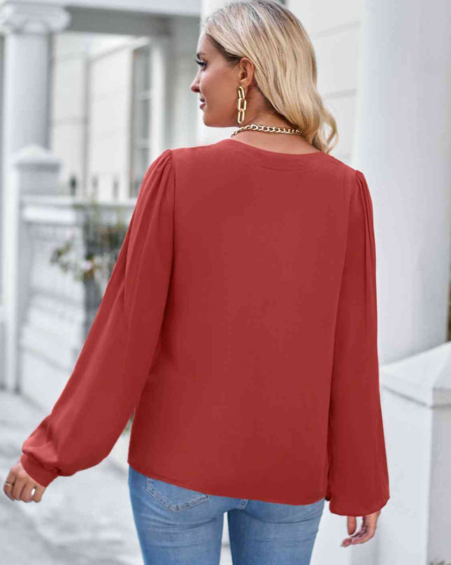 Notched Neck Puff Sleeve Blouse