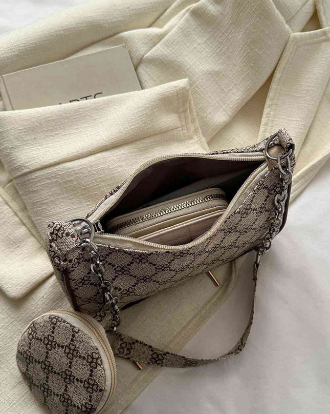 Printed Shoulder Bag and Round Wallet