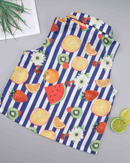 Fruit Striped Collared Sleeveless Shirt