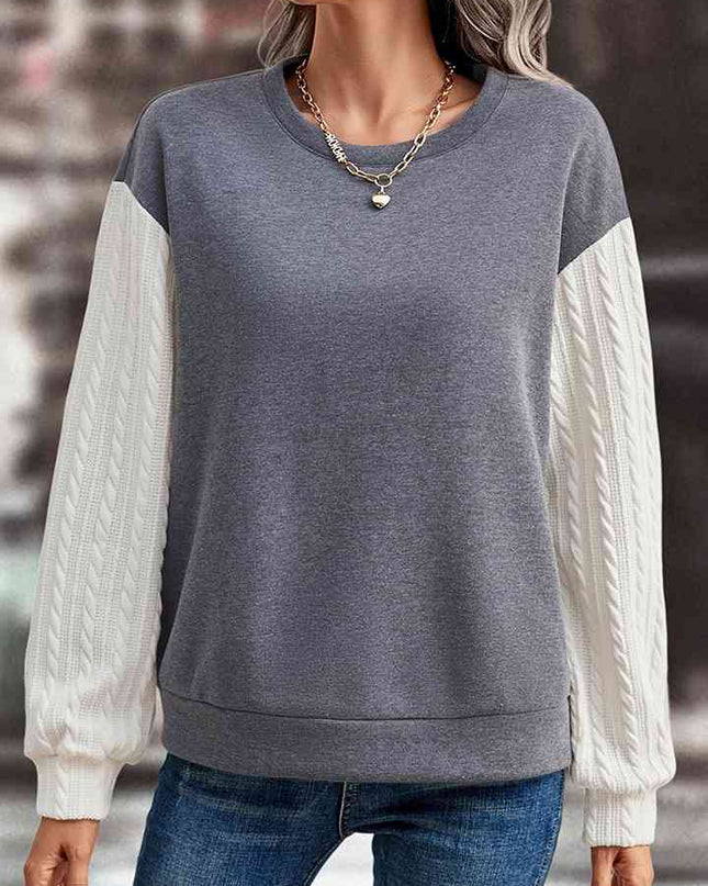 Contrast Round Neck Drop Shoulder Sweatshirt