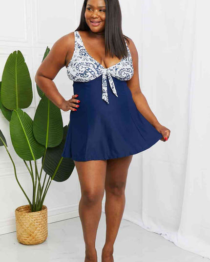 Marina West Swim Full Size Sail With Me V-Neck Swim Dress in Paisley Navy
