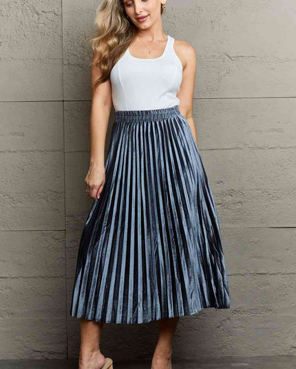 Ninexis Accordion Pleated Flowy Midi Skirt