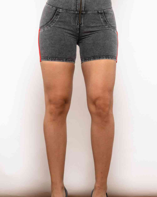 Full Size Side Stripe Zip Closure Denim Shorts