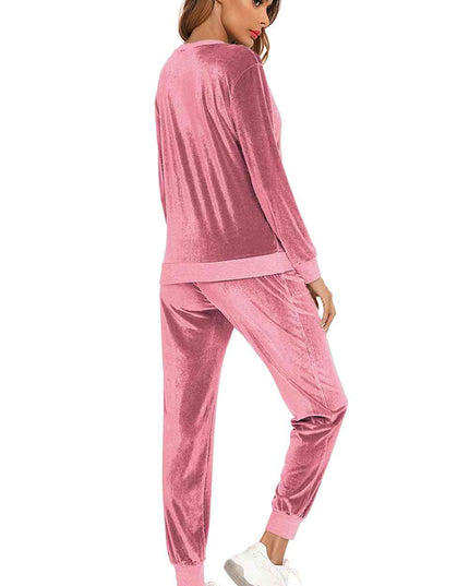 Round Neck Long Sleeve Loungewear Set with Pockets