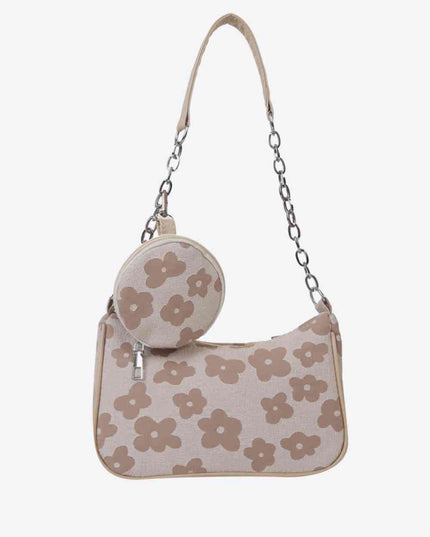 Printed Shoulder Bag and Round Wallet