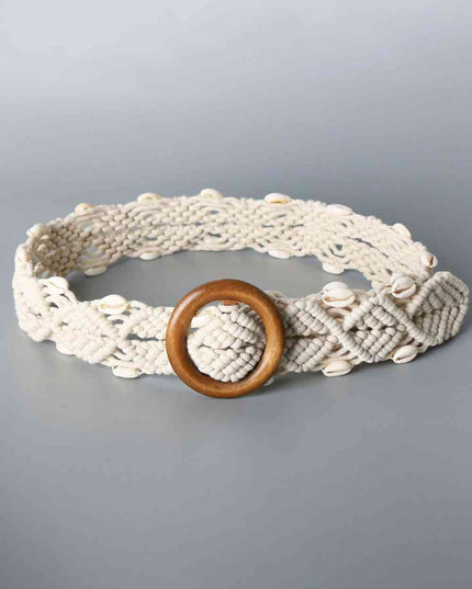 Shell Braid Belt with Wood Buckle