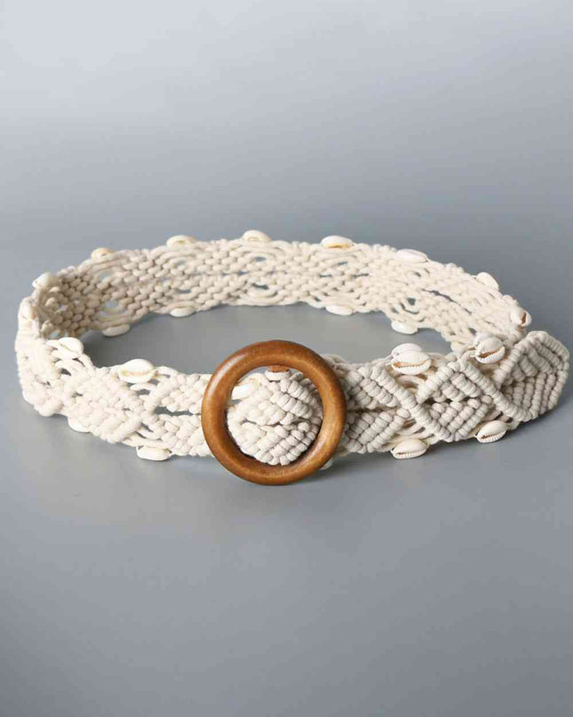 Shell Braid Belt with Wood Buckle