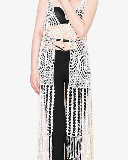 Tie Front Fringe Hem Sleeveless Cover Up