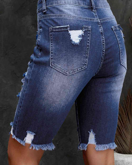 Distressed Frayed Hem Denim Bermuda Shorts