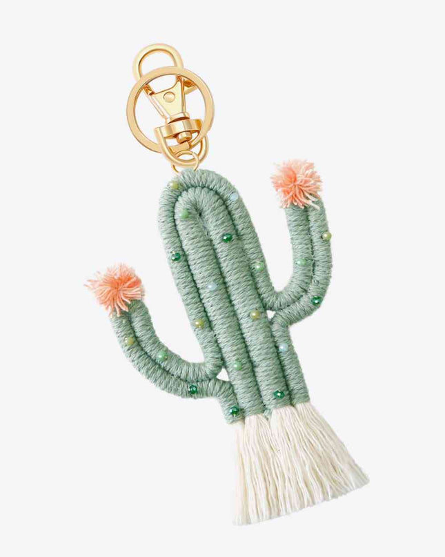 Bead Trim Cactus Keychain with Fringe