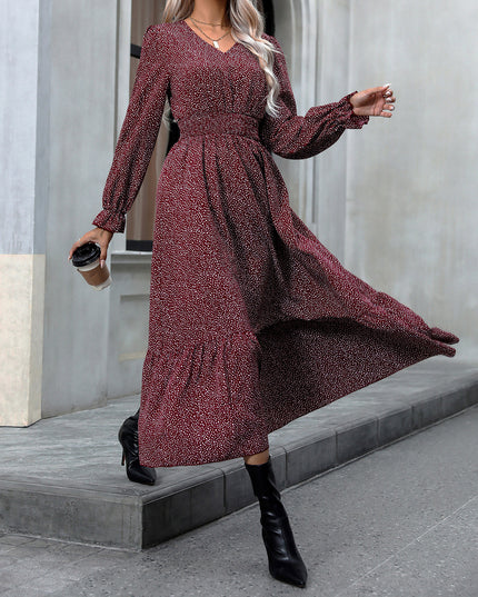 V-Neck Flounce Sleeve Dress