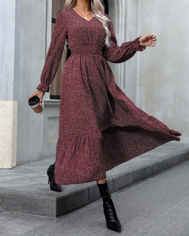 V-Neck Flounce Sleeve Dress