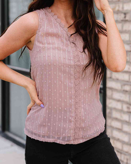 Swiss Dot Lace Detail Plunge Tank