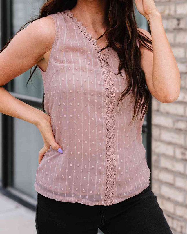 Swiss Dot Lace Detail Plunge Tank