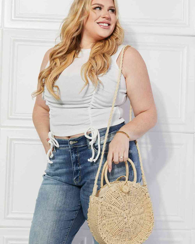 Justin Taylor Feeling Cute Rounded Rattan Handbag in Ivory