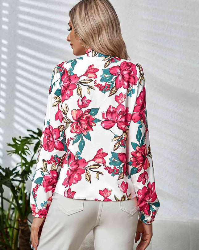 Printed Tie Neck Long Sleeve Blouse