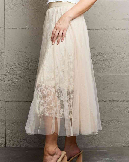 Ninexis Lace Flowy Midi Skirt