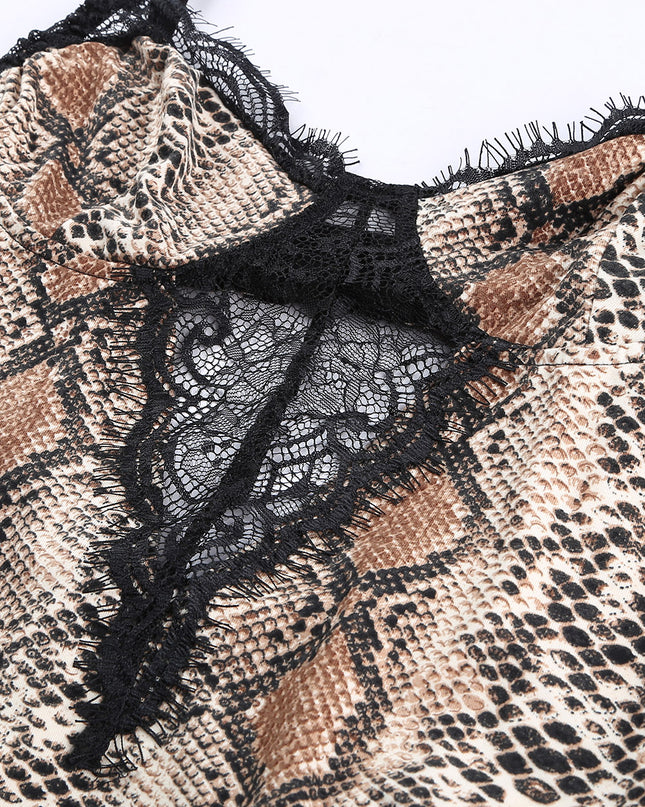 Spaghetti Strap Backless Leopard Printed Teddy