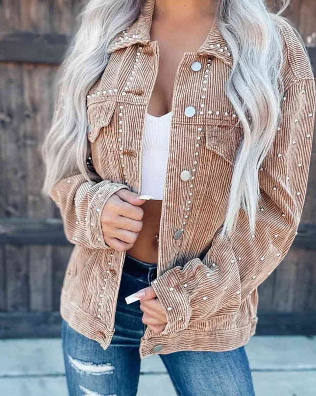 Studded Collared Neck Button Down Jacket