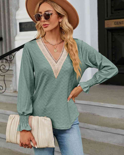 V-Neck Flounce Sleeve Blouse