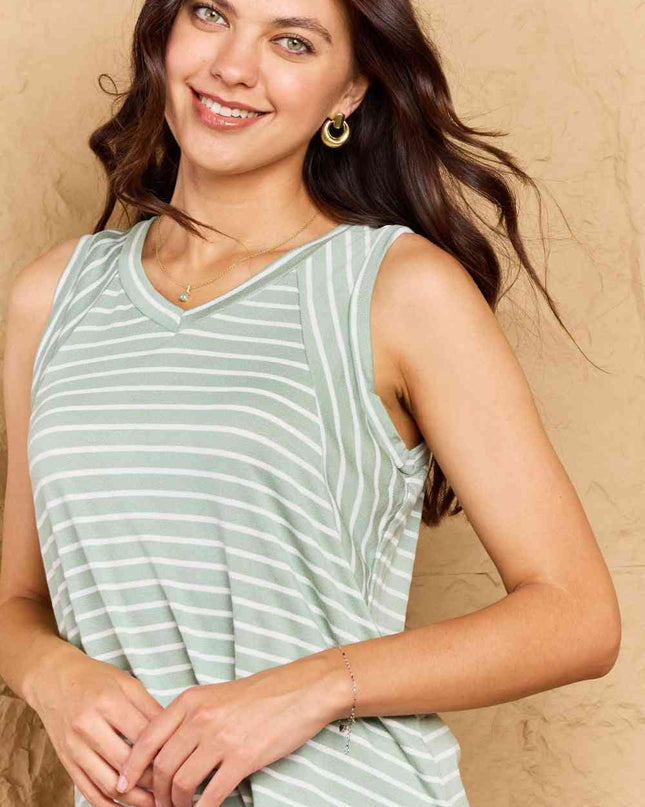 Doublju Full Size Striped Sleeveless V-Neck Top