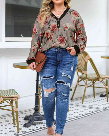 Plus Size Floral V-Neck Blouse