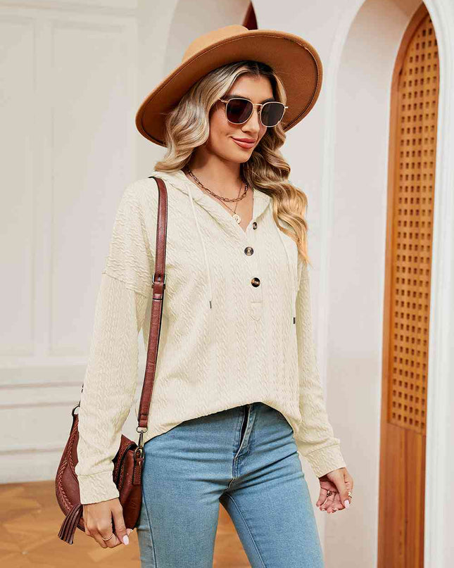 Half-Button Dropped Shoulder Hoodie