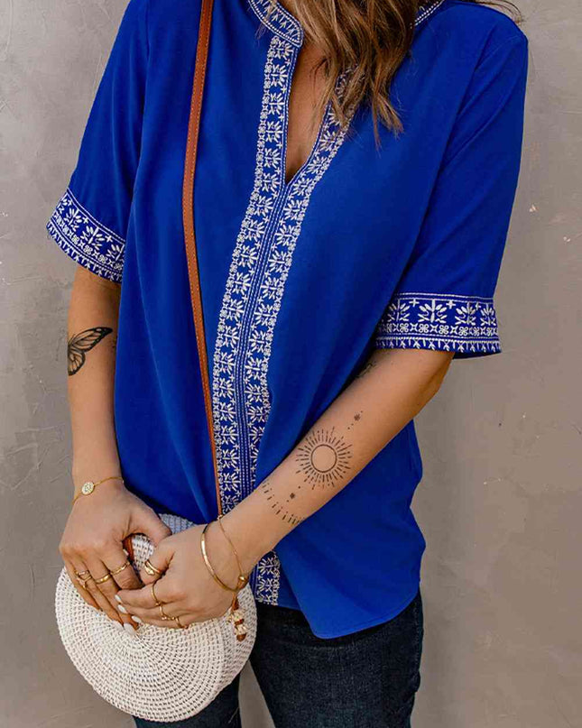 Embroidered V-Neck Top