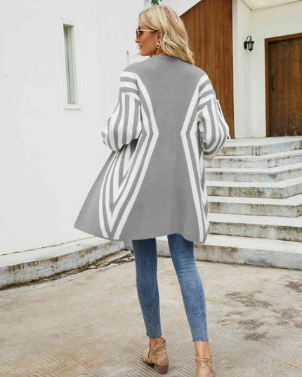 Woven Right Two-Tone Open Front Fuzzy Longline Cardigan