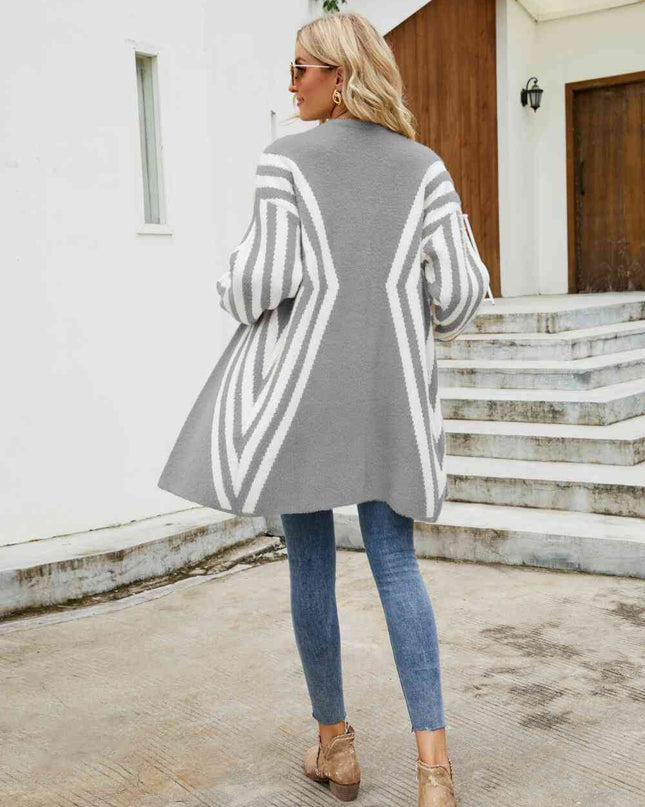Woven Right Two-Tone Open Front Fuzzy Longline Cardigan