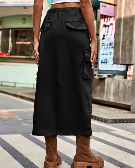 Drawstring Waist Slit Denim Skirt