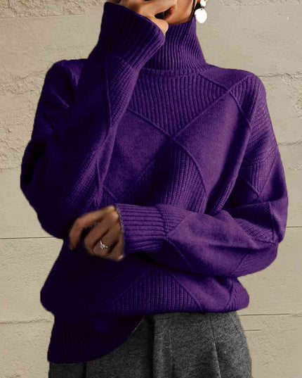 Geometric Turtleneck Long Sleeve Sweater