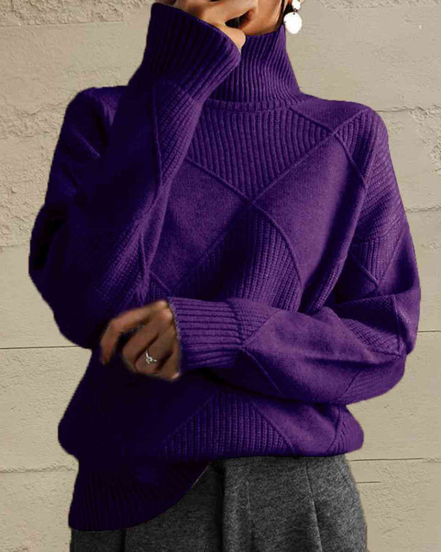 Geometric Turtleneck Long Sleeve Sweater