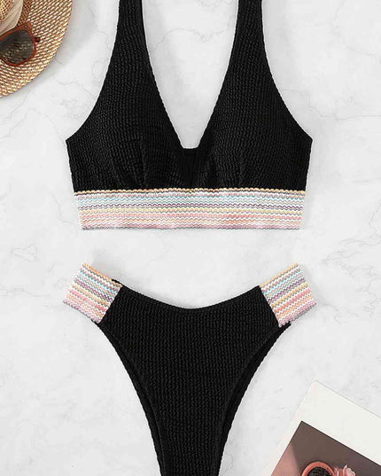 Contrast Textured High Cut Swim Set