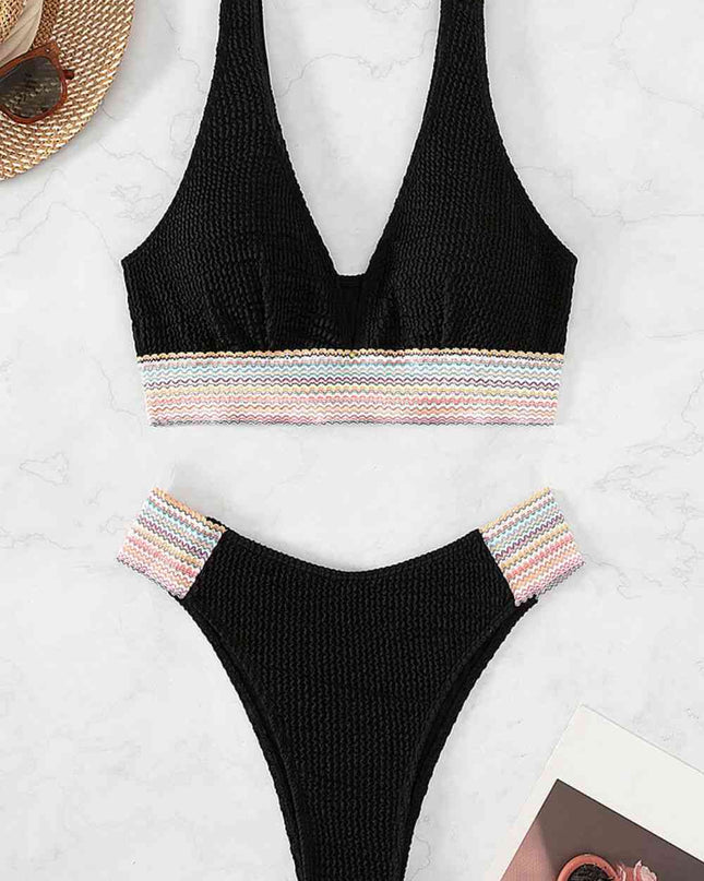 Contrast Textured High Cut Swim Set