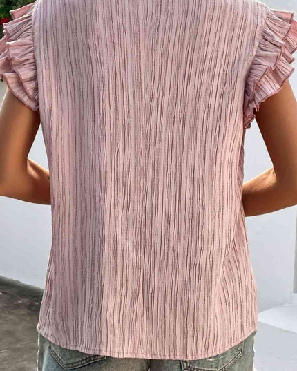 Textured Tie Neck Butterfly Sleeve Blouse