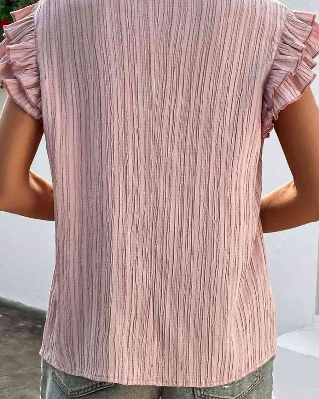 Textured Tie Neck Butterfly Sleeve Blouse