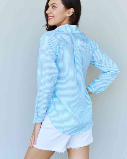 Doublju She Means Business Striped Button Down Shirt Top