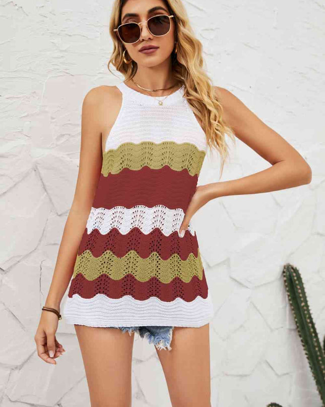 Color Block Round Neck Sleeveless Tunic Knit Top
